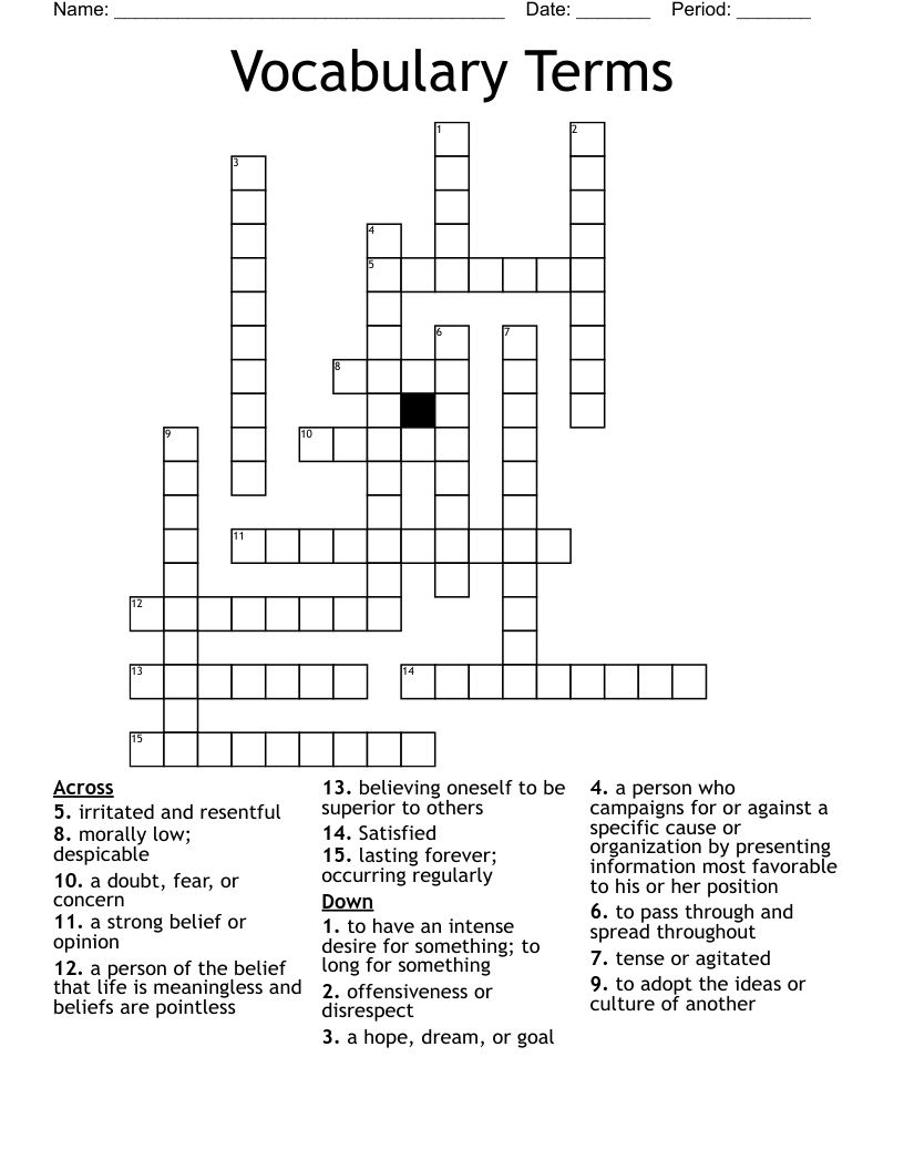 Vocabulary Terms Crossword