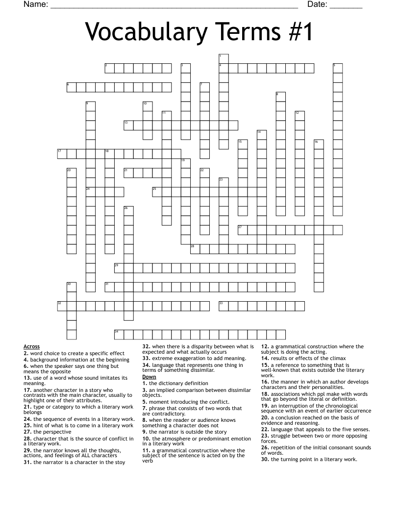 Vocabulary Terms #1 Crossword