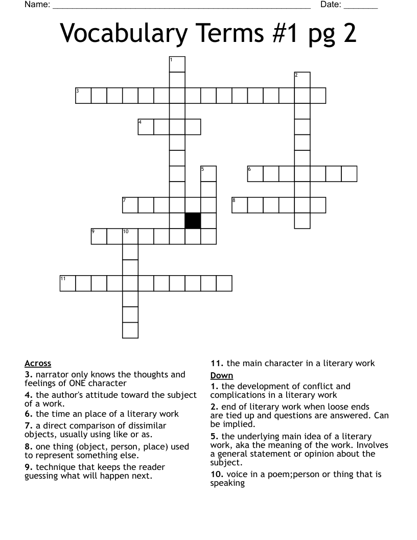 Vocabulary Terms #1 pg 2 Crossword