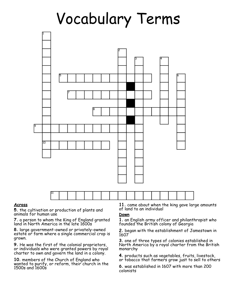 Vocabulary Terms Crossword