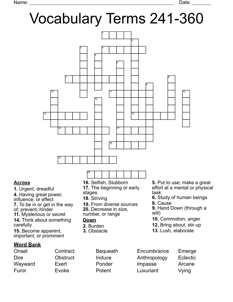 Vocabulary Terms 241-360 Crossword