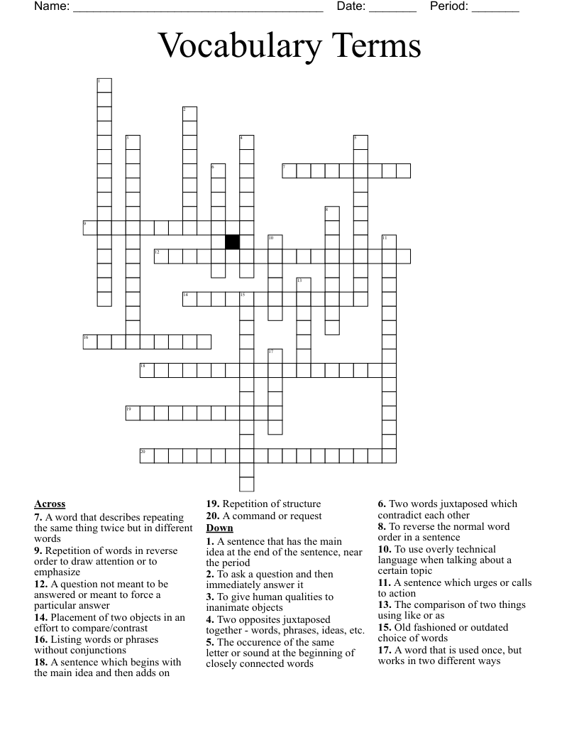 Vocabulary Terms Crossword