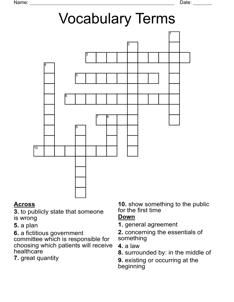 Vocabulary Terms Crossword