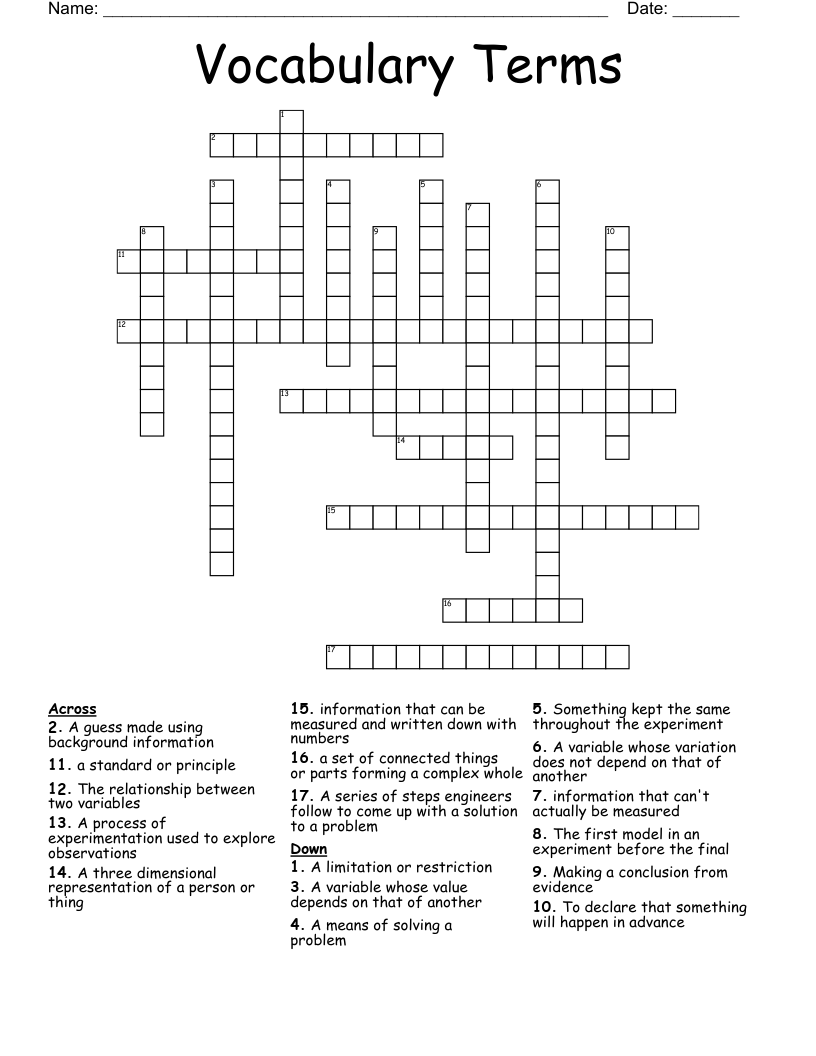 Vocabulary Terms Crossword