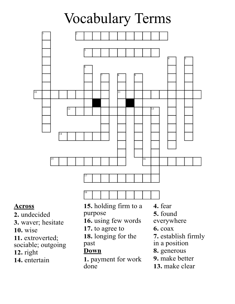 Vocabulary Terms Crossword