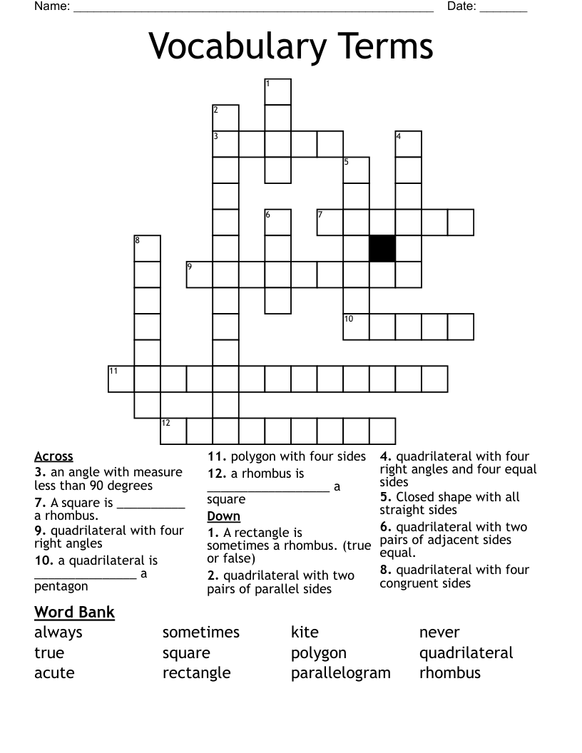 Vocabulary Terms  Crossword
