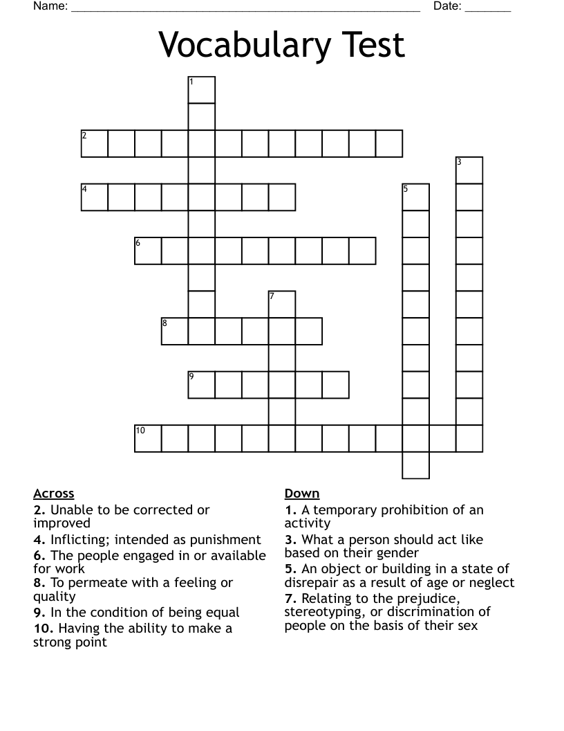 Vocabulary Test Crossword