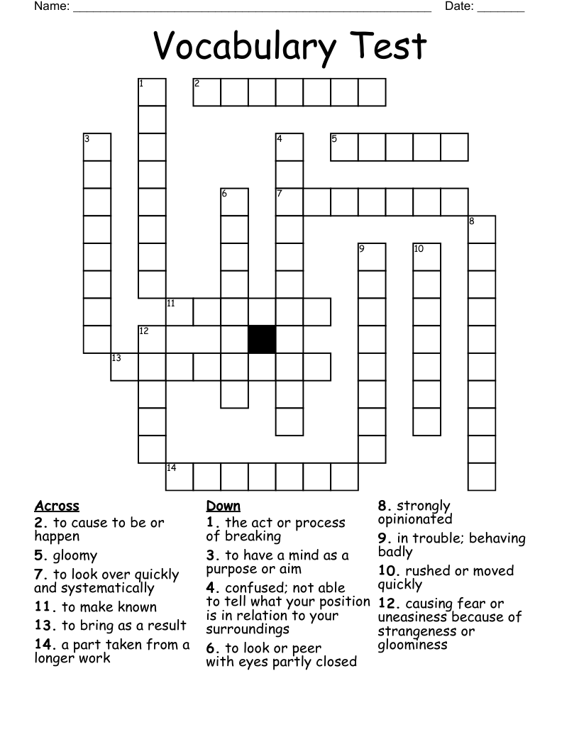 Vocabulary Test Crossword