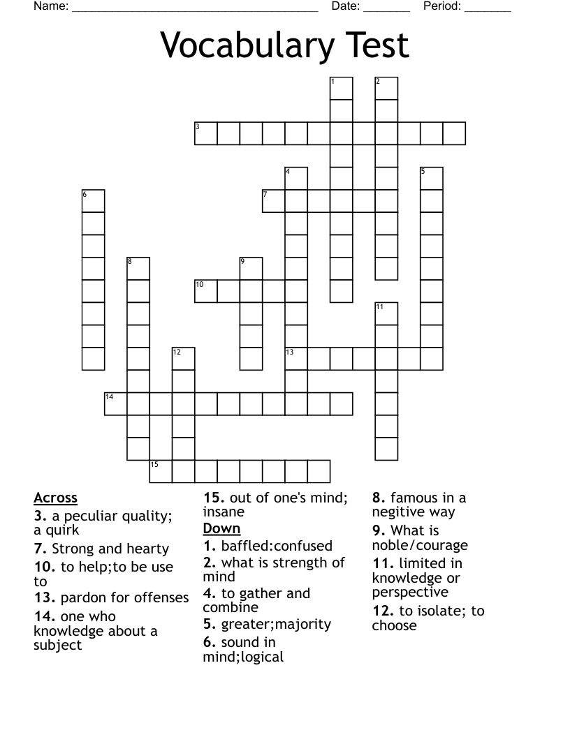 Vocabulary Test Crossword