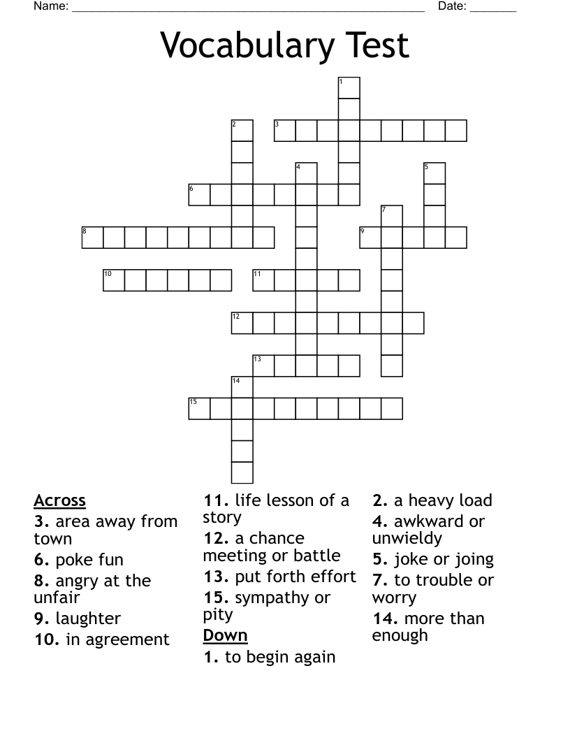 Vocabulary Test Crossword