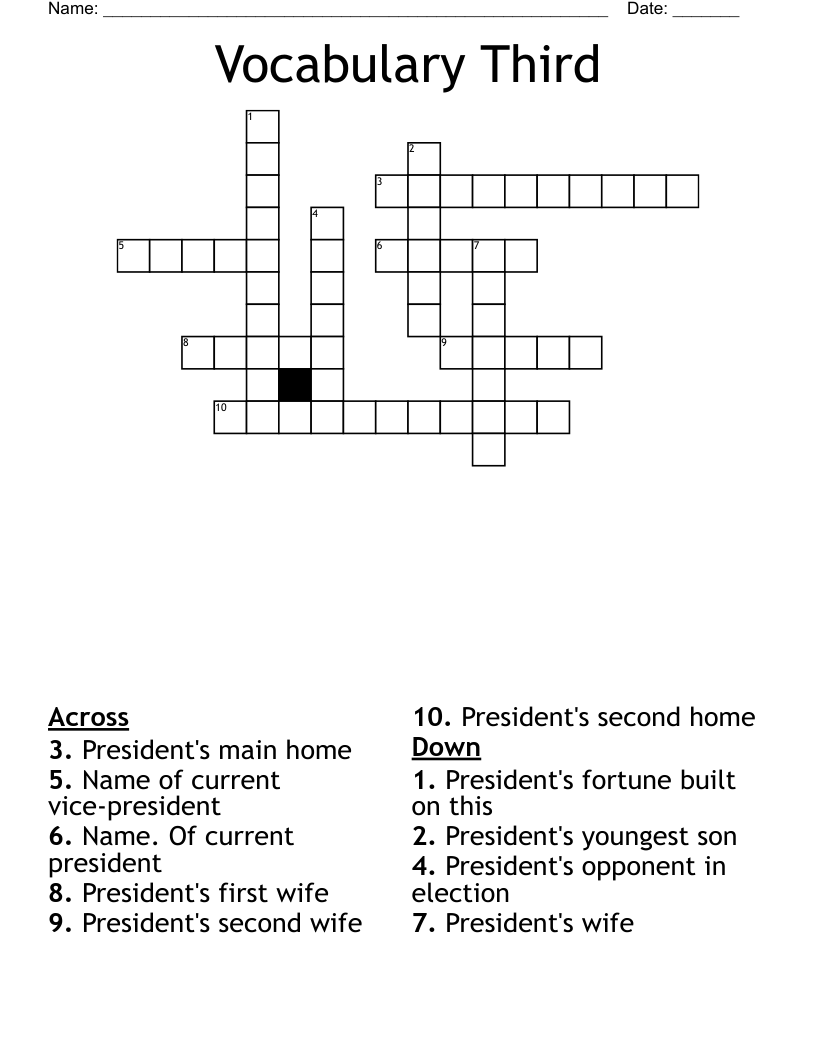 Vocabulary Third Crossword