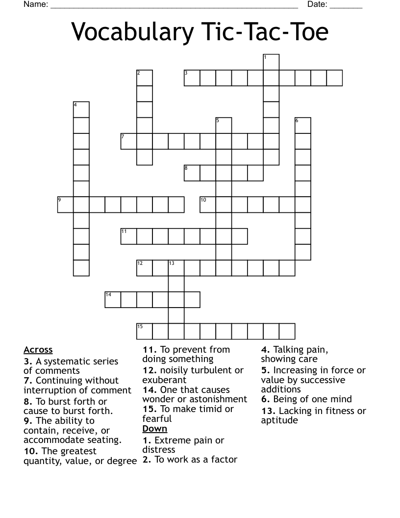 Vocabulary Tic-Tac-Toe Crossword