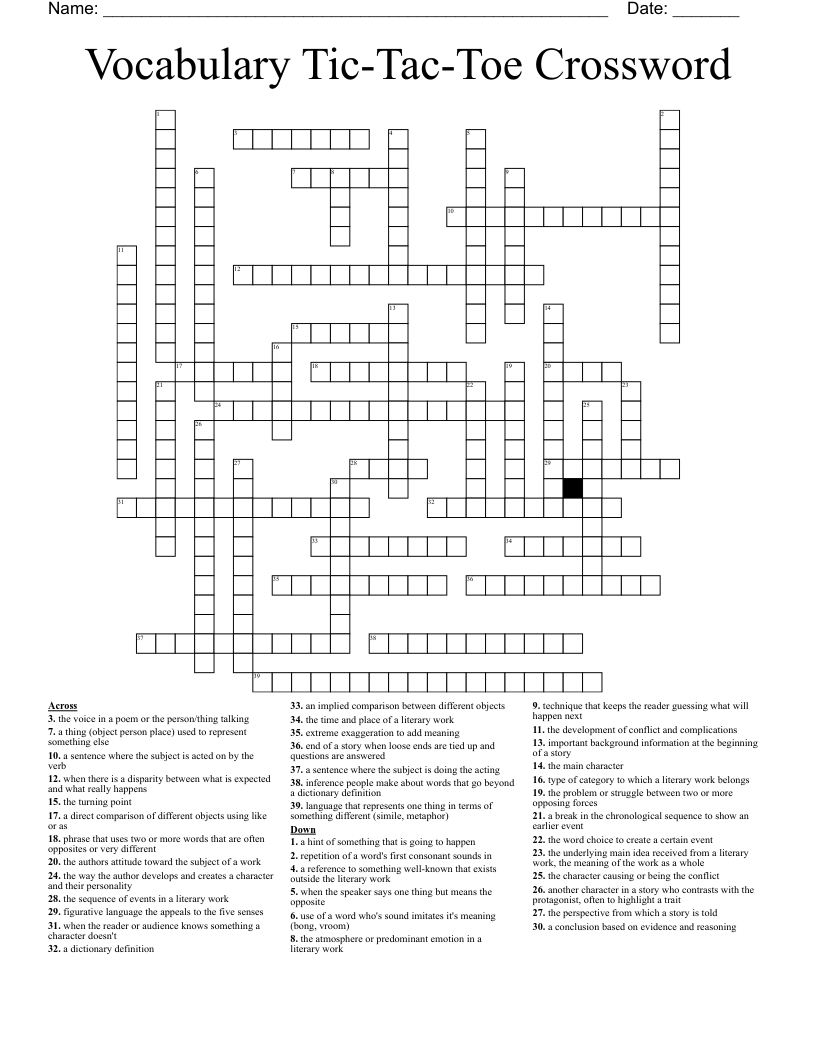 Vocabulary Tic-Tac-Toe Crossword