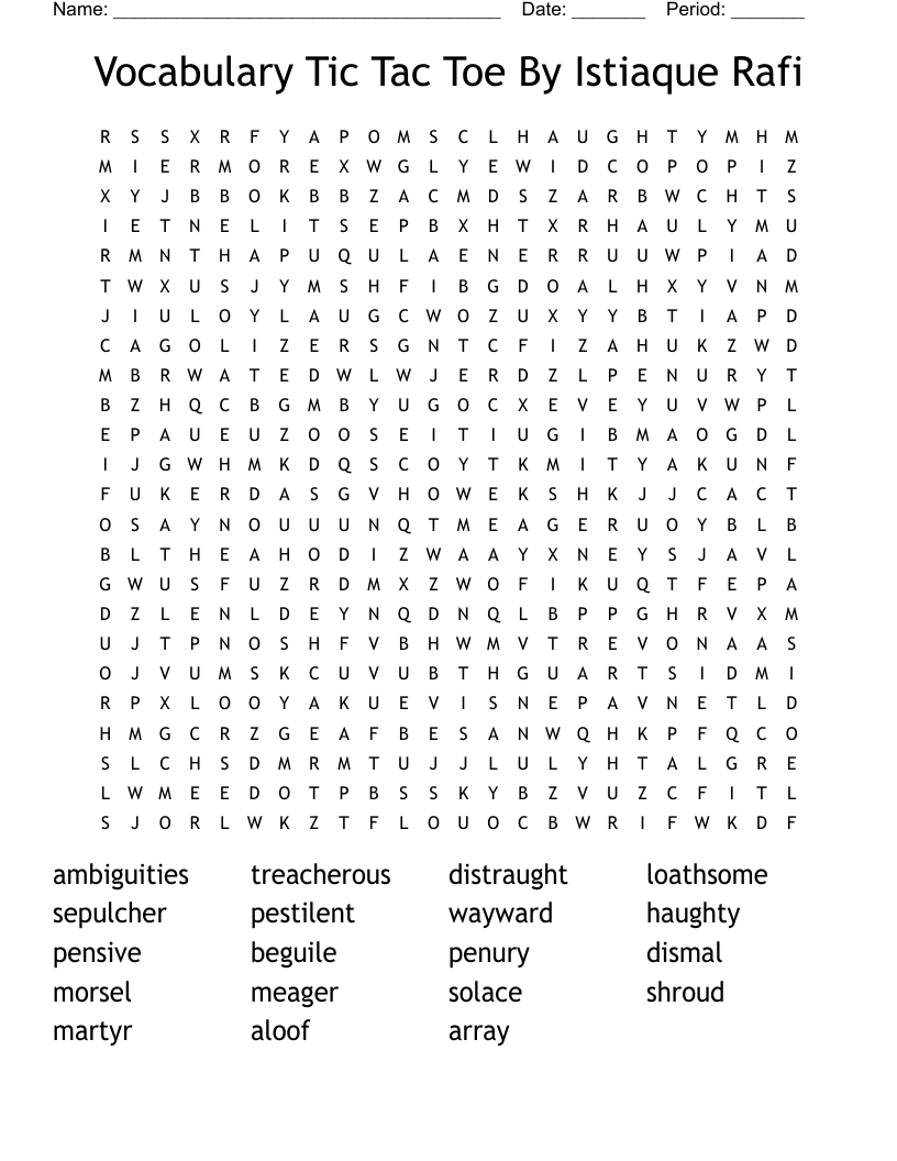 Vocabulary Tic Tac Toe By Istiaque Rafi Word Search