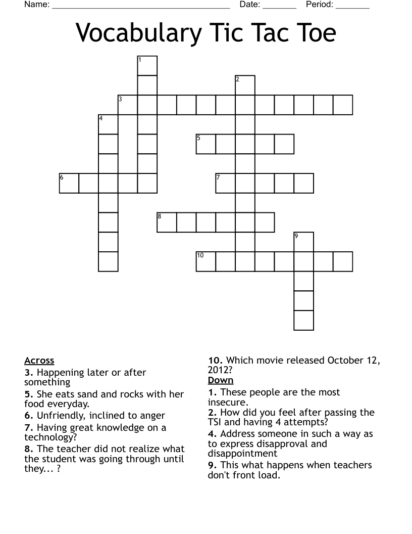 Vocabulary Tic Tac Toe  Crossword