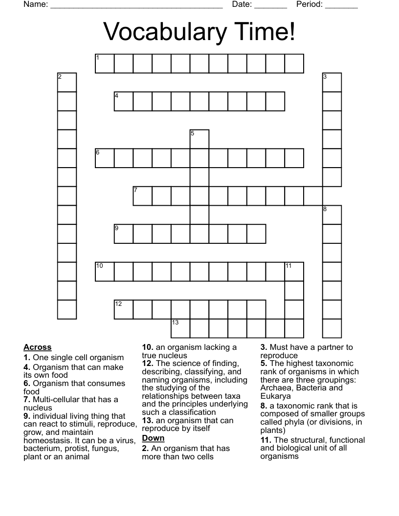 Vocabulary Time! Crossword