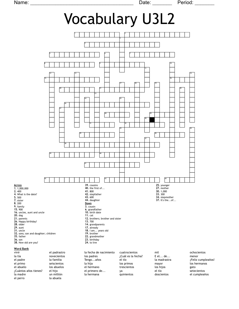 Vocabulary U3L2 Crossword