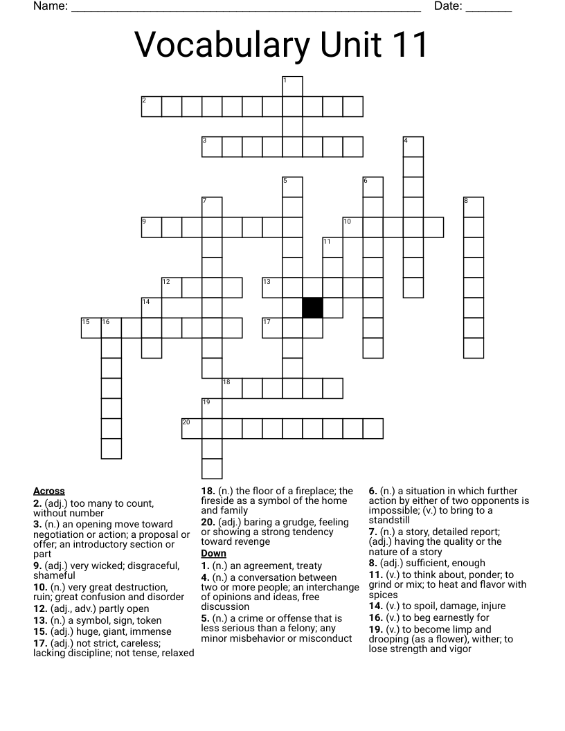 Vocabulary Unit 11 Crossword