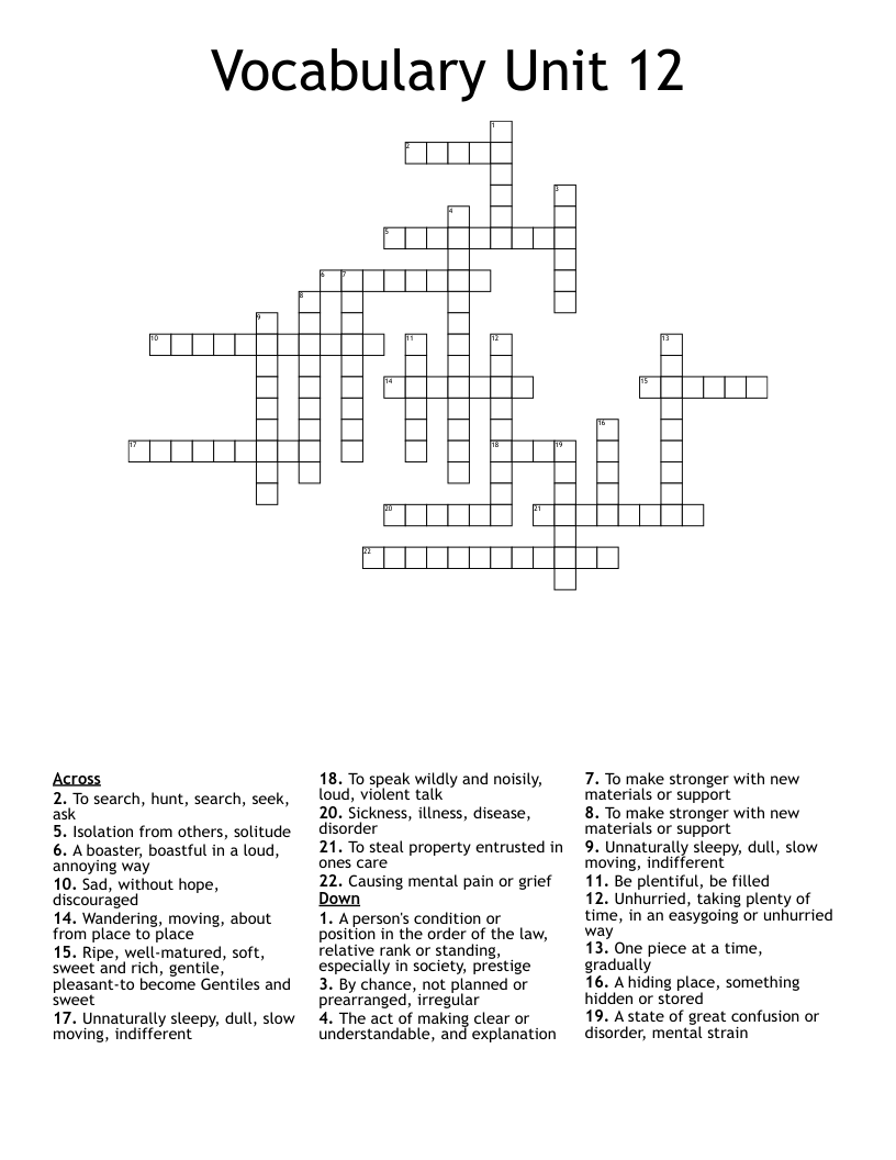 Vocabulary Unit 12 Crossword