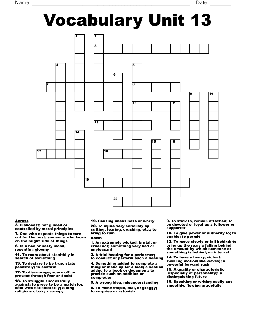 Vocabulary Unit 13 Crossword