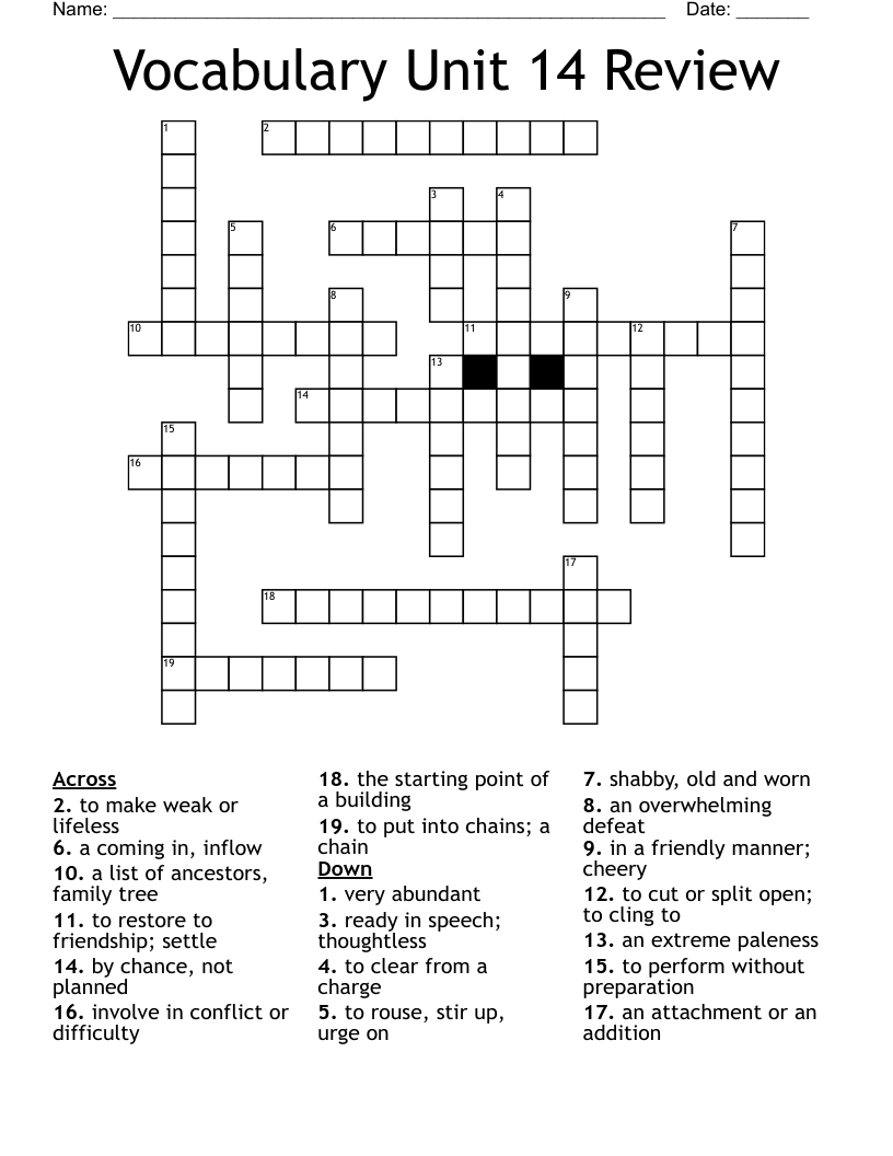Vocabulary Unit 14 Review Crossword