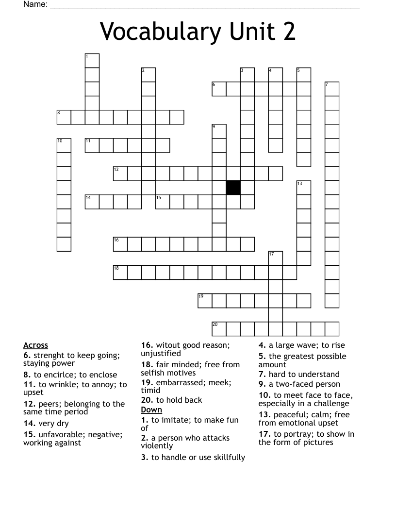 Vocabulary Unit 2 Crossword
