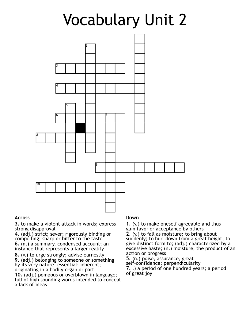 Vocabulary Unit 2  Crossword