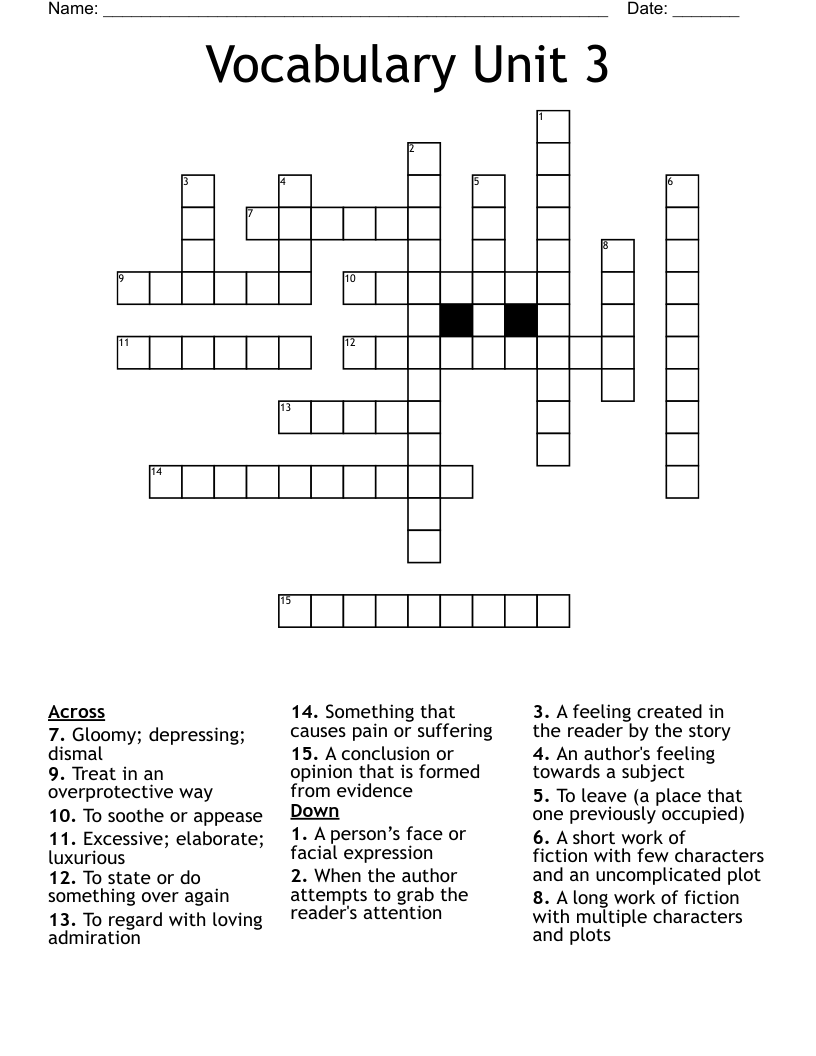 Vocabulary Unit 3 Crossword