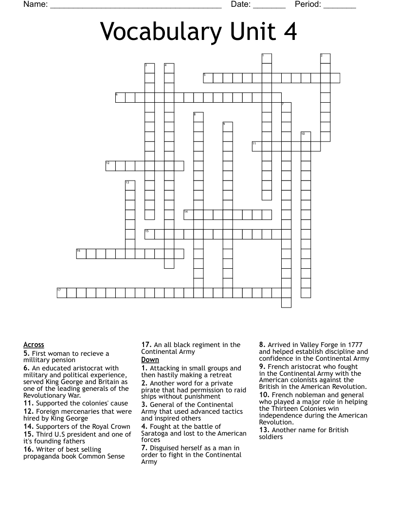 Vocabulary Unit 4 Crossword