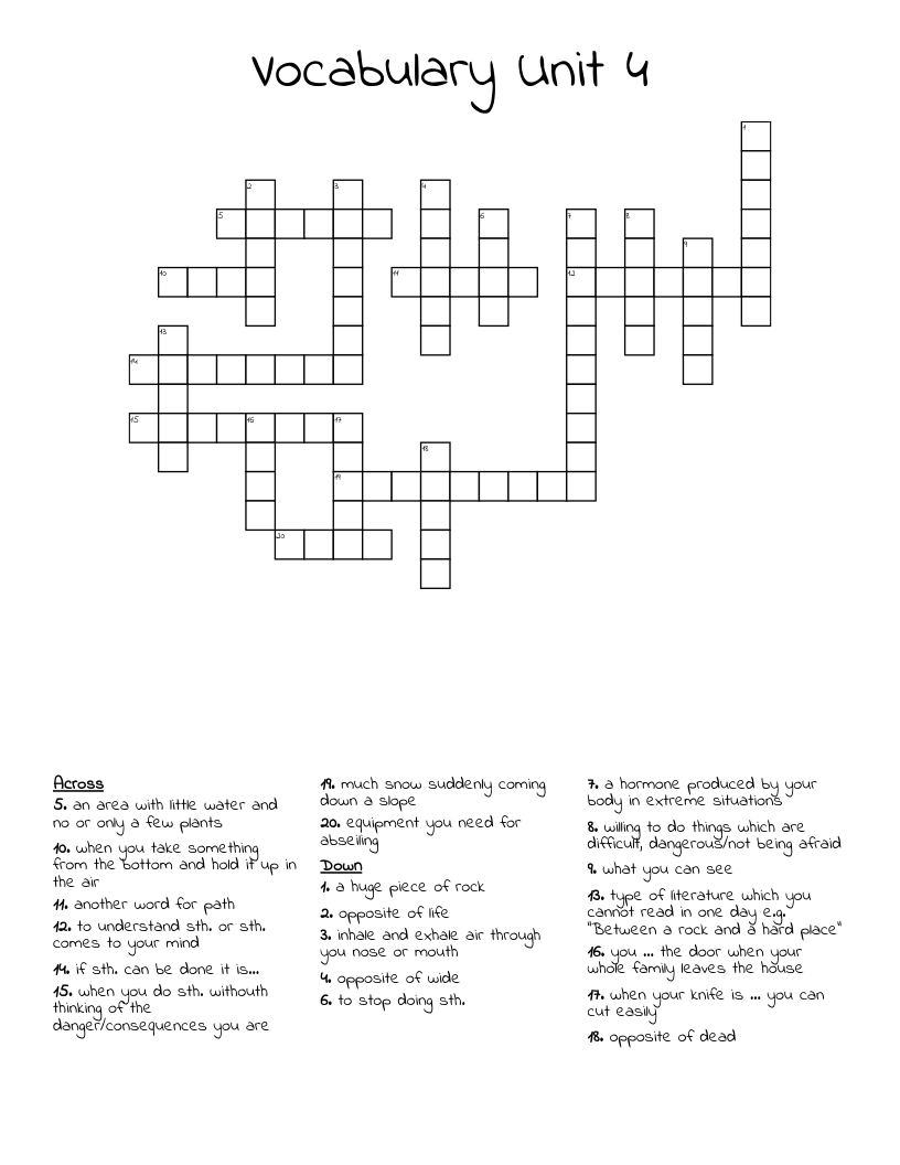 Vocabulary Unit 4 Crossword