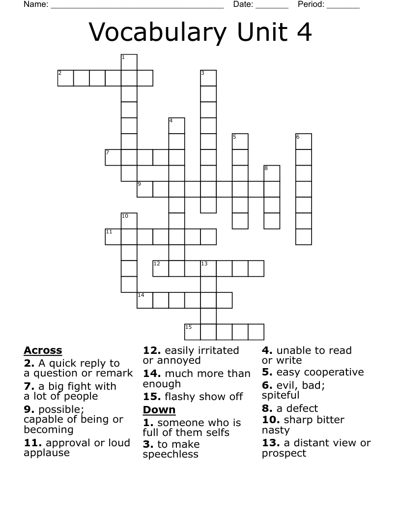 Vocabulary Unit 4 Crossword