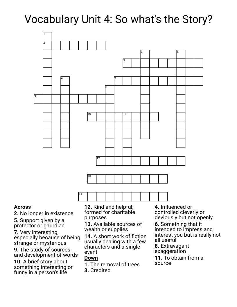 Vocabulary Unit 4: So what's the Story? Crossword