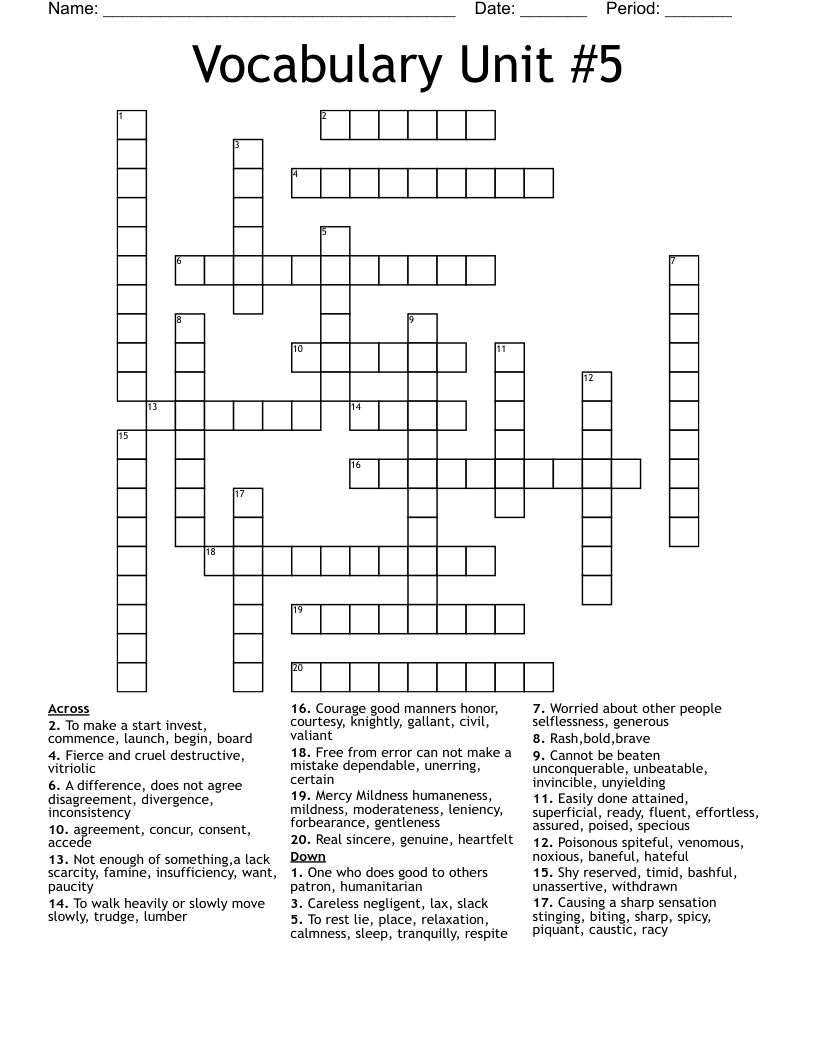 Vocabulary Unit #5 Crossword