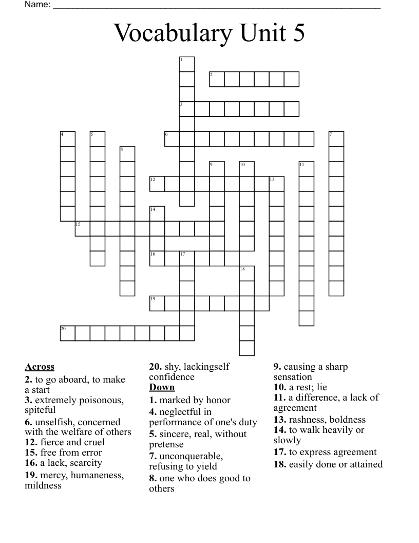 Vocabulary Unit 5 Crossword