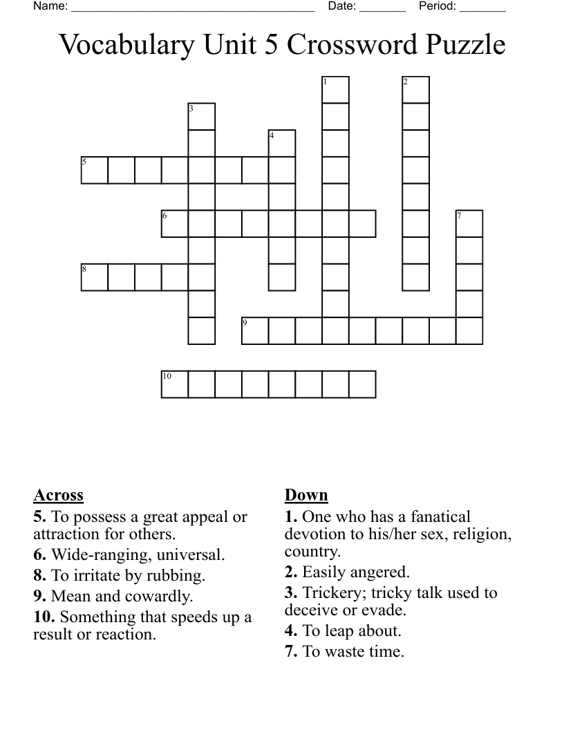 Vocabulary Unit 5 Crossword Puzzle