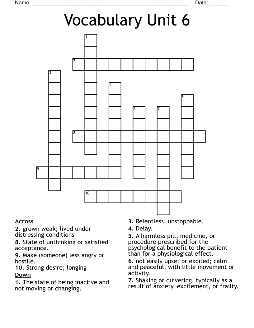 Vocabulary Unit 6 Crossword