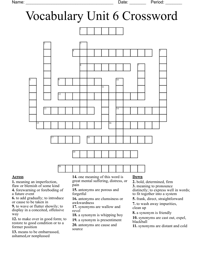 Vocabulary Unit 6 Crossword
