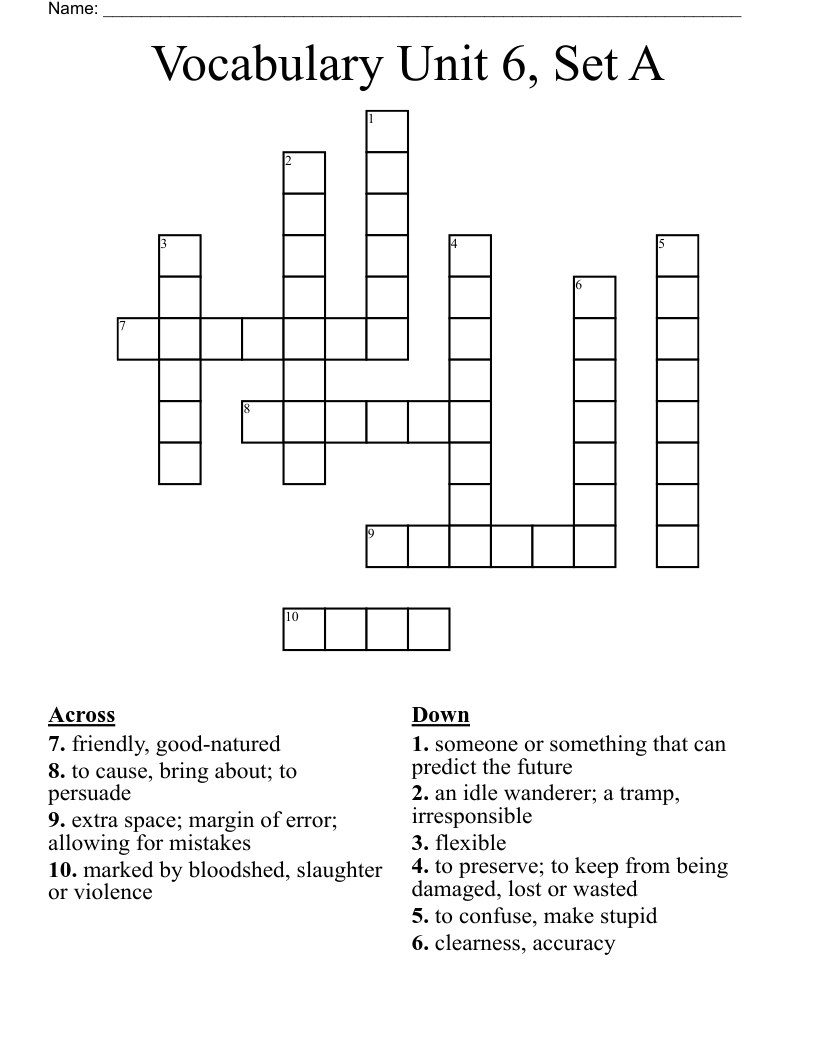 Vocabulary Unit 6, Set A Crossword