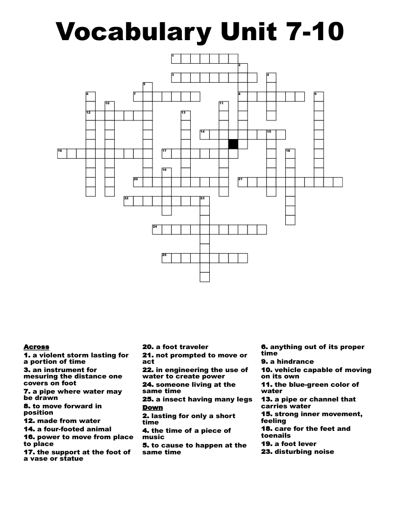 Vocabulary Unit 7-10 Crossword