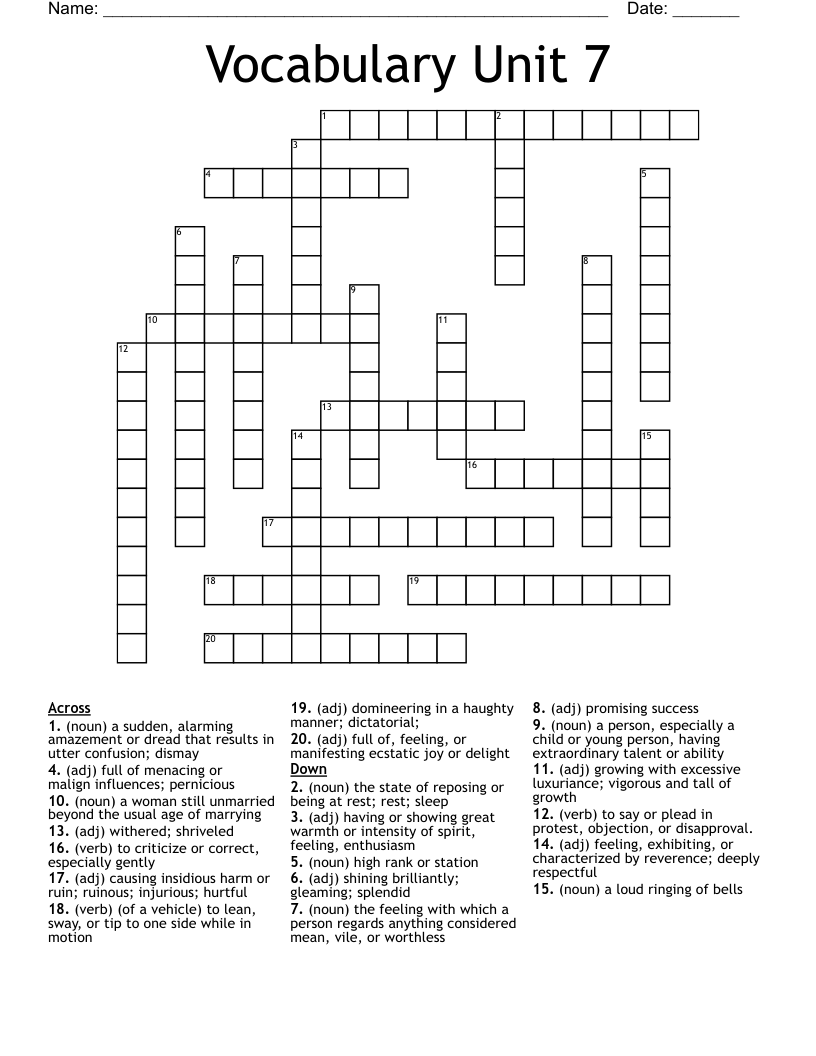 Vocabulary Unit 7 Crossword