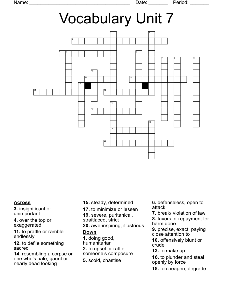 Vocabulary Unit 7 Crossword