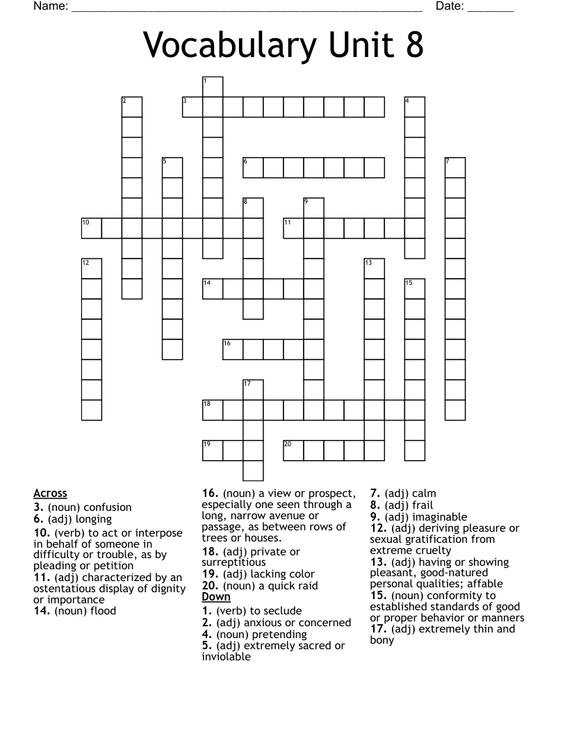 Vocabulary Unit 8 Crossword