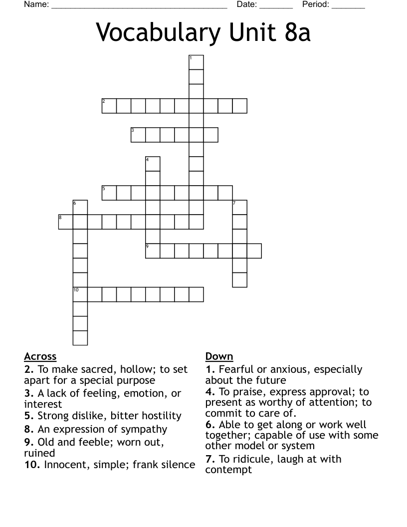 Vocabulary Unit 8a Crossword