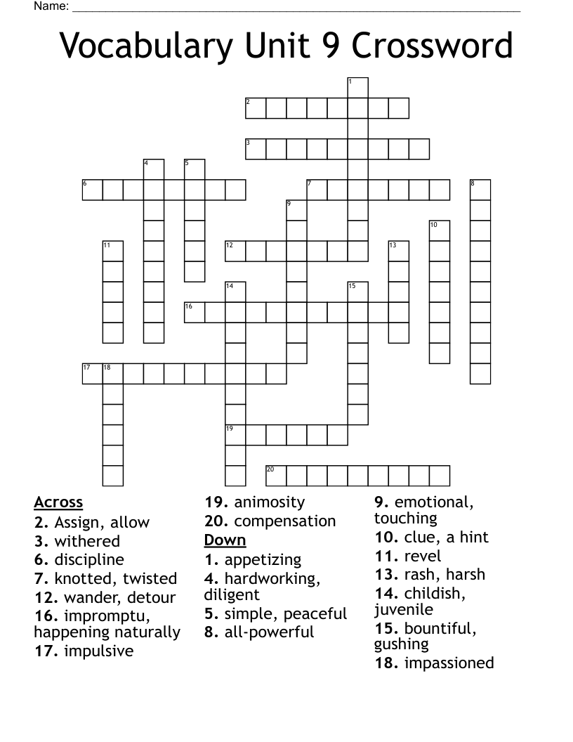 Vocabulary Unit 9 Crossword