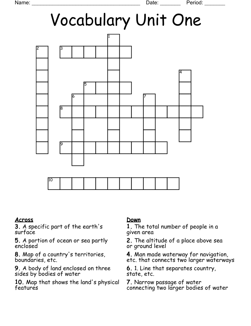 Vocabulary Unit One Crossword