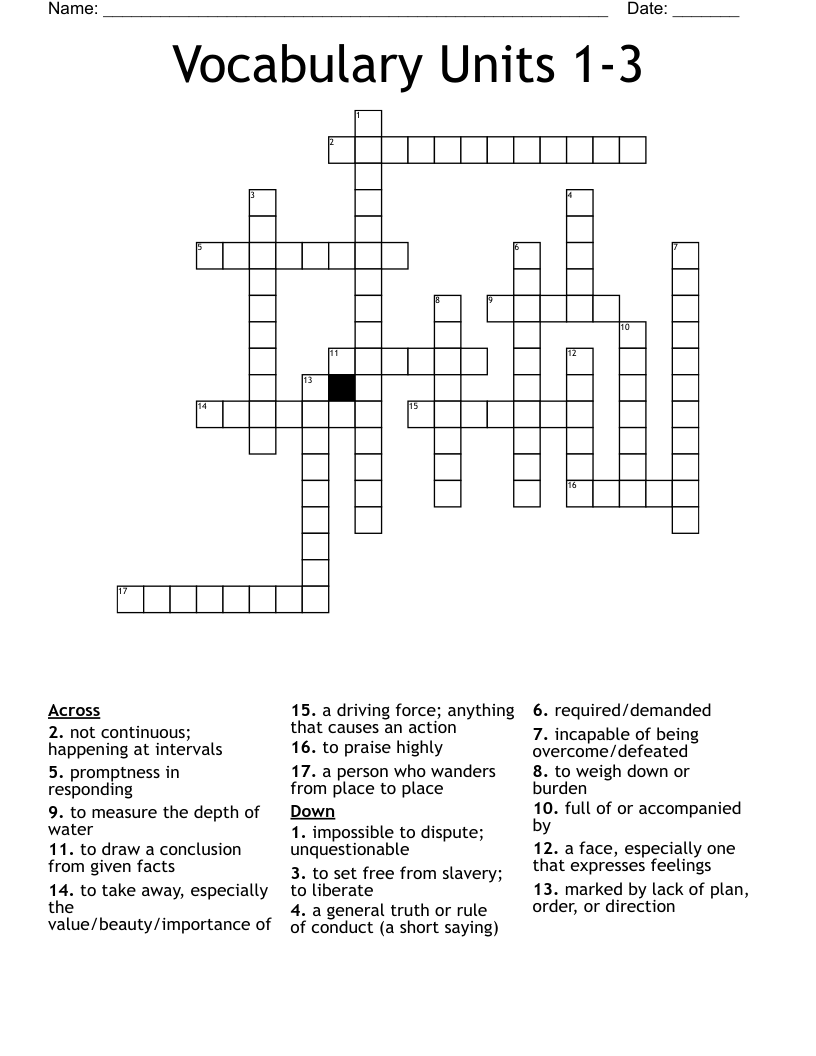 Vocabulary Units 1-3 Crossword