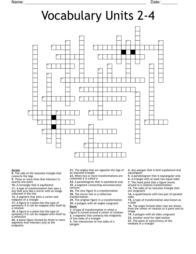 Vocabulary Units 2-4 Crossword