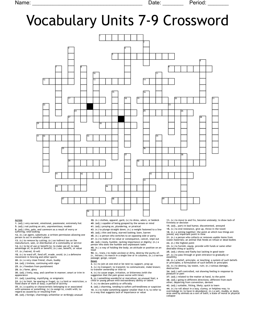 Vocabulary Units 7-9 Crossword