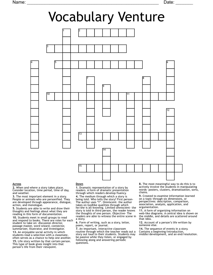 Vocabulary Venture Crossword