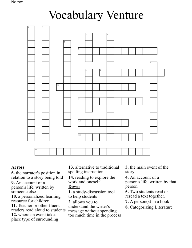 Vocabulary Venture Crossword